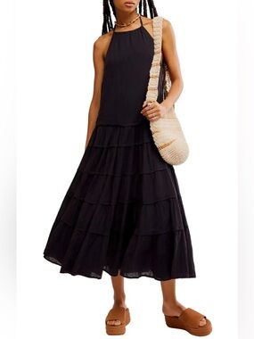 Free People Black SOMEWHERE SUNNY MAXI Dress Large